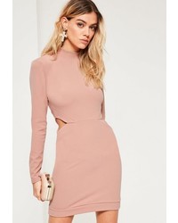 Missguided Pink Cut Out High Neck Long Sleeve Mini Dress