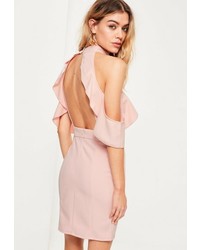 Missguided Pink High Neck Cold Shoulder Mini Dress