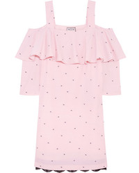 Paul & Joe Off The Shoulder Lace Trimmed Cotton Jacquard Mini Dress Pastel Pink
