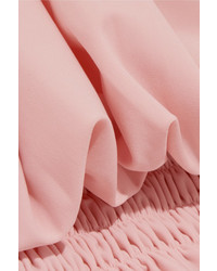 Norma Kamali Off The Shoulder Ruffled Smocked Stretch Jersey Dress Pastel Pink