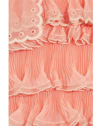 Chloé Tiered Pliss Silk Organza Mini Dress Peach