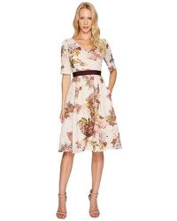Adrianna Papell V Neck Matelasse Cocktail Dress With Elbow Sleeve Dress