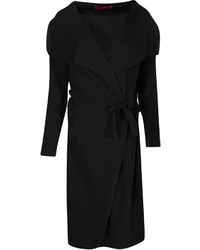 Boohoo Karrie Shawl Collar Belted Crepe Duster
