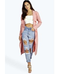 Boohoo Karrie Shawl Collar Belted Crepe Duster