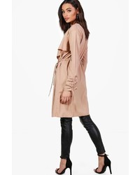 Boohoo Rebecca Ruched Sleeve Belted Duster