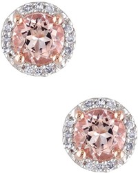 10k Rose Gold Diamond Morganite Stud Earrings 007 Ctw
