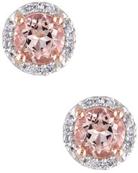 10k Rose Gold Diamond Morganite Stud Earrings 007 Ctw