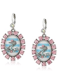 Betsey Johnson Anchors Away Anchor Striped Cameo Drop Earrings