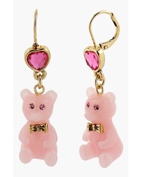 Betsey Johnson Vintage Bow Bear Drop Earrings Pink Multi Gold