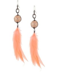 Atelier Deanna Hamro Haute Bohemian Light Peach Pave Feather Earrings