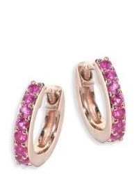 Astley Clarke Mini Halo Pink Sapphire 14k Rose Gold Hoop Earrings