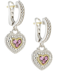 Judith Ripka Pave Pink Sapphire Heart Drop Earrings