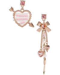 Betsey Johnson Pearl Heart Bow Mismatched Drop Earrings