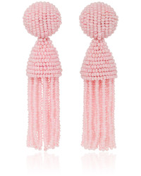 Oscar de la Renta Pink Beaded Tassel Earrings