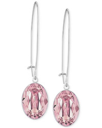 Swarovski Rhodium Plated Pink Crystal Drop Earrings