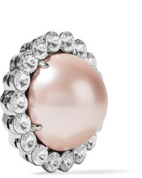 Miu Miu Silver Tone Crystal And Faux Pearl Clip Earrings Pink