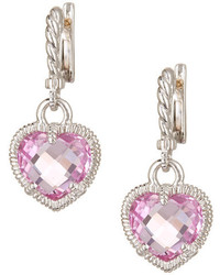 Judith Ripka Sterling Silver Faceted Pink Corundum Heart Drop Earrings