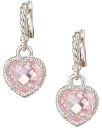 Judith Ripka Sterling Silver Faceted Pink Crystal Heart Drop Earrings