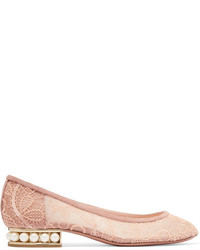 Nicholas Kirkwood Casati Faux Pearl Embellished Lace Ballet Flats Blush