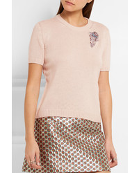 Miu Miu Crystal Embellished Cashmere Sweater Blush