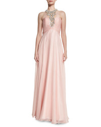 Mignon Glitter Chiffon Gown With Embellished Neckline Pink