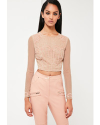 Missguided Nude Embellished Crop Top