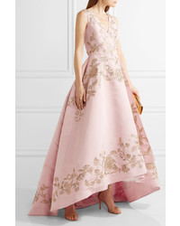 Oscar de la Renta Asymmetric Embellished Silk Faille Gown Pastel Pink