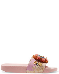 Dolce & Gabbana Embellished Jacquard Slides Baby Pink