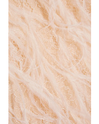 Michael Kors Michl Kors Collection Feather Embellished Chantilly Lace Mini Dress Peach