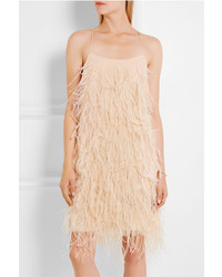 Michael Kors Michl Kors Collection Feather Embellished Chantilly Lace Mini Dress Peach