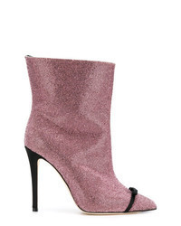 Pink Embellished Leather Ankle Boots