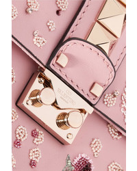 Valentino Lock Medium Embellished Leather Shoulder Bag Pink