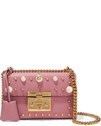 Gucci Padlock Mini Embellished Leather Shoulder Bag Pink