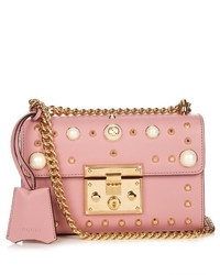 Pink Embellished Leather Crossbody Bag