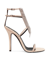 Giuseppe Zanotti Alien Crystal Embellished Python Effect And Patent Leather Sandals