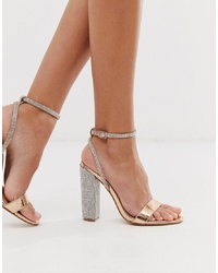 ASOS DESIGN Hot Step Embellished Block Heeled Sandals Is Gold