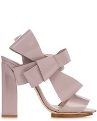 DELPOZO Patent Leather Bow Embellished High Heel Sandals