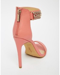 Forever Unique Totem Embellished Barely There Leather Heeled Sandals