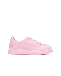 Pink Embellished Leather Low Top Sneakers