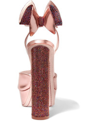 Sophia Webster Raye Bow Embellished Metallic Leather Platform Sandals Pink