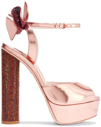 Sophia Webster Raye Bow Embellished Metallic Leather Platform Sandals Pink