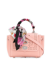 Pink Embellished Leather Satchel Bag