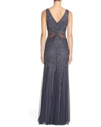 Adrianna Papell Embellished Mesh Fit Flare Gown