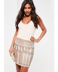 Missguided Nude Premium All Over Embellished Mini Skirt