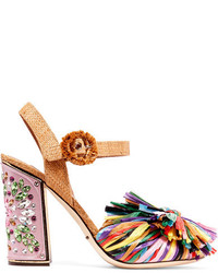 Dolce & Gabbana Crystal Embellished Raffia Sandals Pink