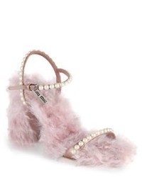 Miu Miu Embellished Eco Shearling Ankle Strap Sandals