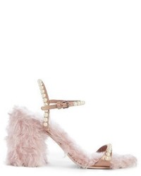 Miu Miu Imitation Pearl Embellished Faux Fur Sandal