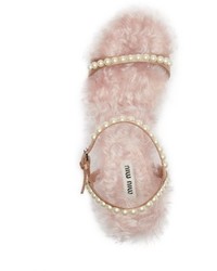 Miu Miu Imitation Pearl Embellished Faux Fur Sandal
