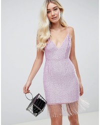 Pink Embellished Sequin Bodycon Dress