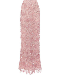 Pink Embellished Sequin Maxi Skirt